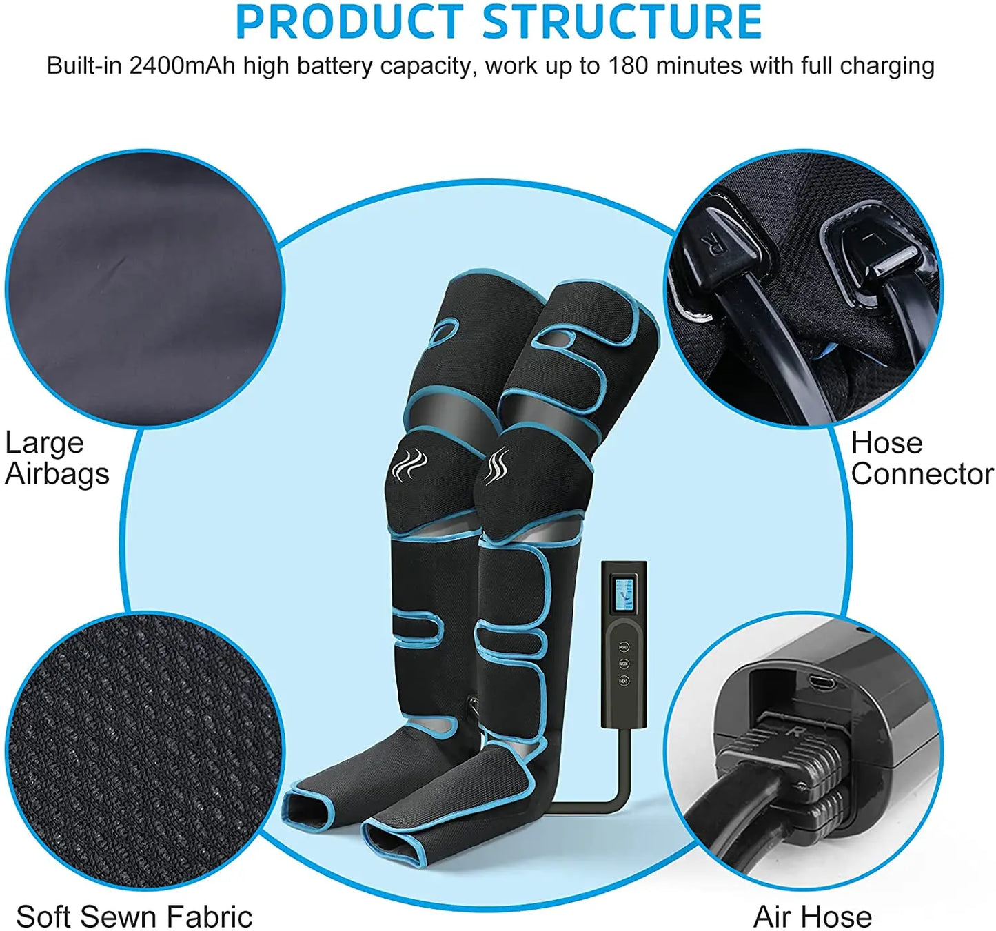 ReliefPro Style Electric Air Compression Leg Massager Pneumatic Foot and Calf Heated Air Wraps Handheld Controller Muscle Relax Pain Relief