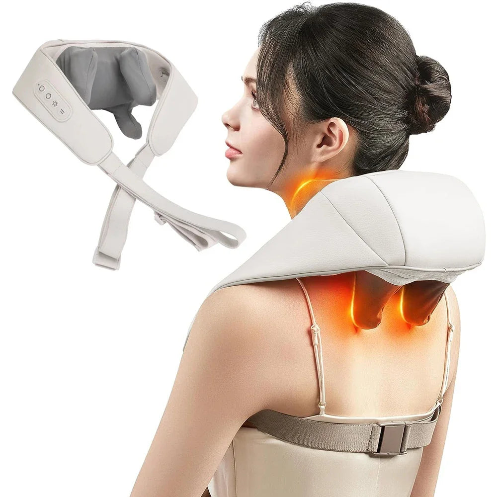 5D Kneading Shiatsu Massage Shawl Neck Chiropractic Massager for Shoulder Pain Relief Heating Neck Massager